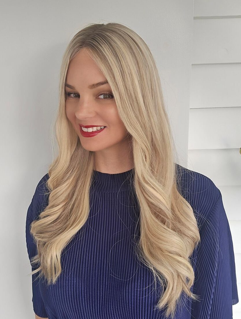 Alex human hair wig in Hahei blonde by Custom Hair Company side view