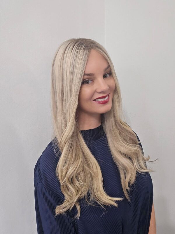 Alex human hair wig in Hahei blonde by Custom Hair Company other side view