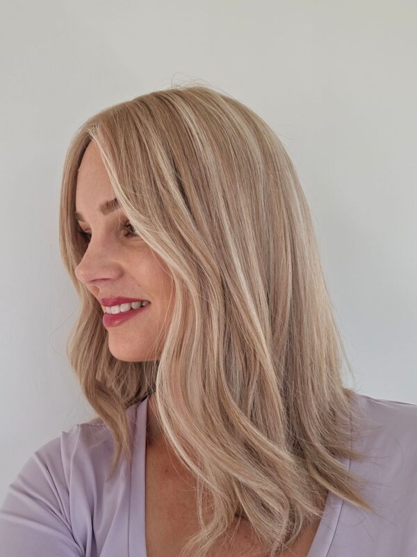Ivy human hair wig by Custom Hair Company Hamilton, side view two