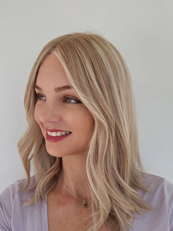 Ivy human hair wig by Custom Hair Co in sand colour