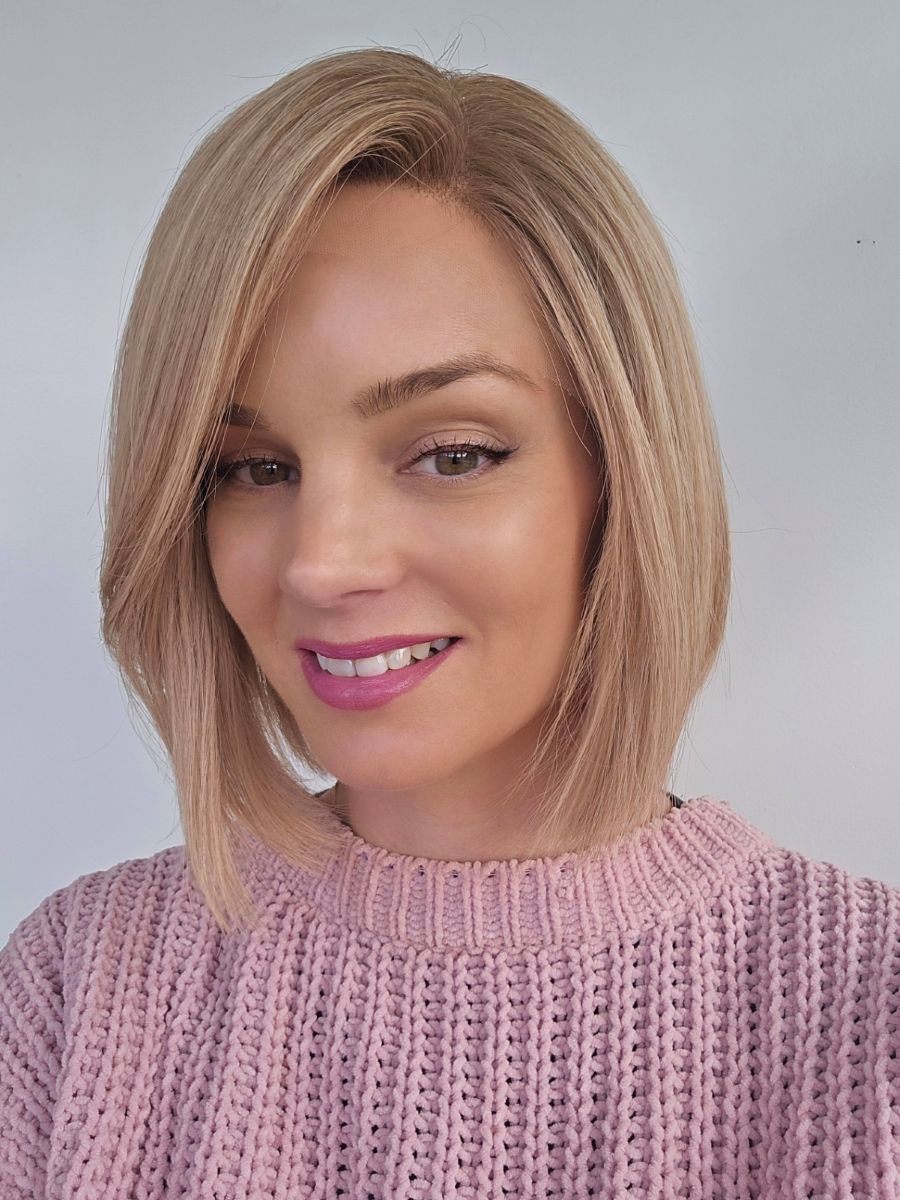 Tammy human hair wig by Custom Hair company, front view