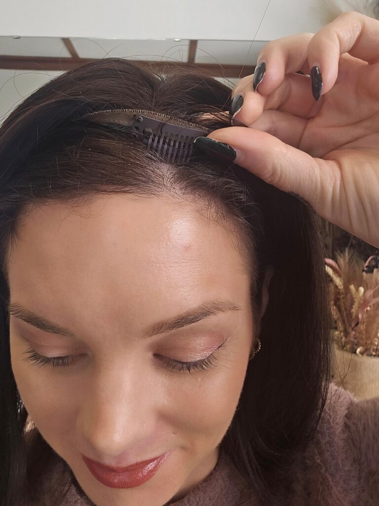 Hair Topper being applied to thinning hair at Custom Hair Company